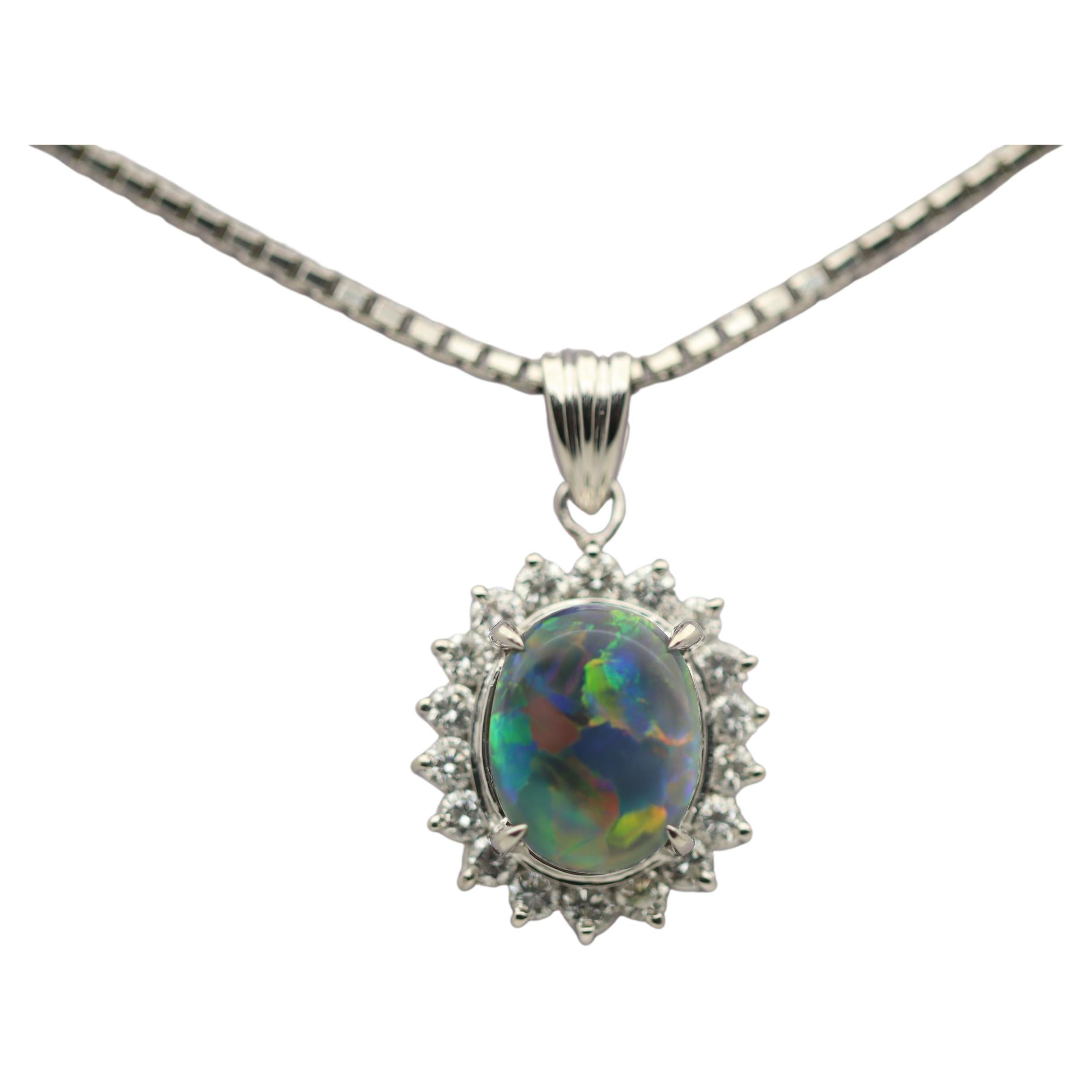 Rare Art Deco Australian Black Opal Diamond Platinum Pendant Brooch at ...