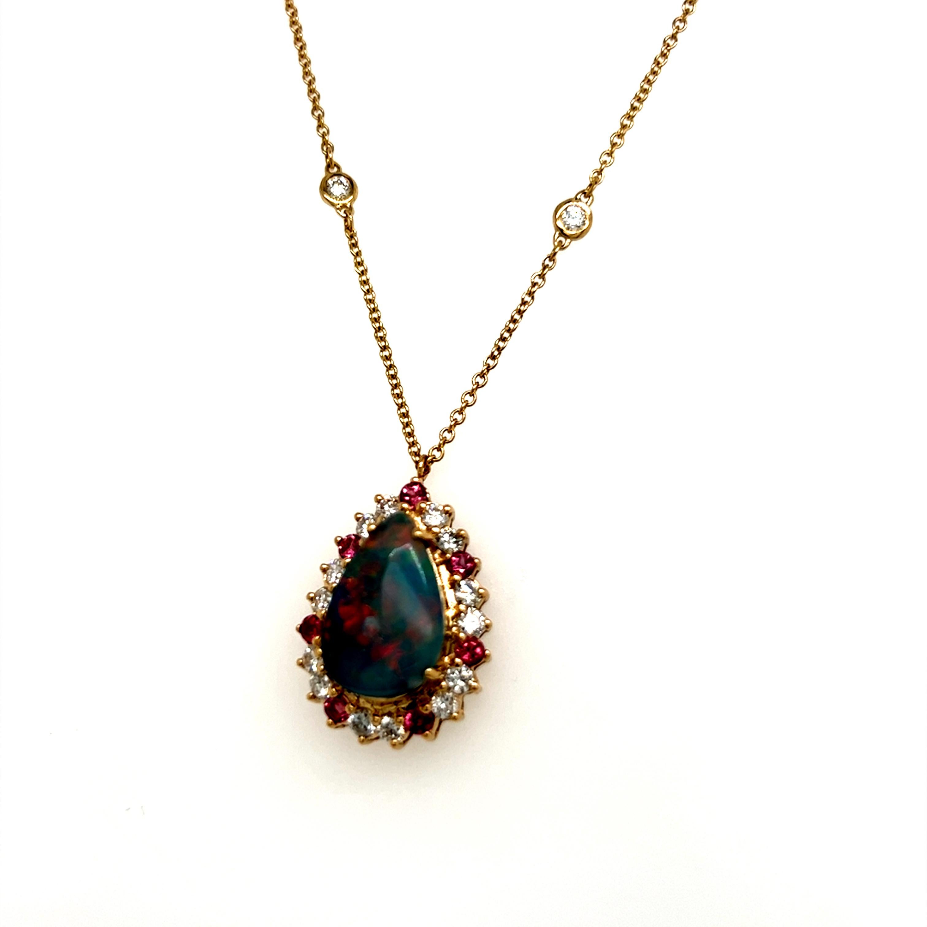 Australian Black Opal & Diamond Pendant 18