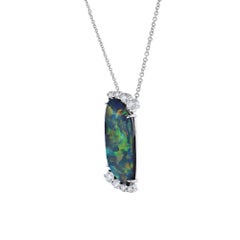 Australian Black Opal Diamond Pendant Necklace