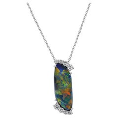 Australian Black Opal Diamond Pendant Necklace