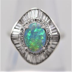 Australian Black Opal Diamond Platinum Ballerina Ring