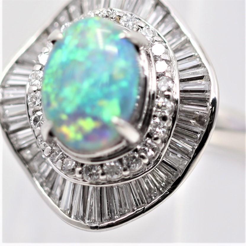 Mixed Cut Australian Black Opal Diamond Platinum Ballerina Ring For Sale