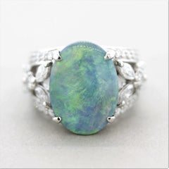 Australian Black Opal Diamond Platinum Cocktail Ring