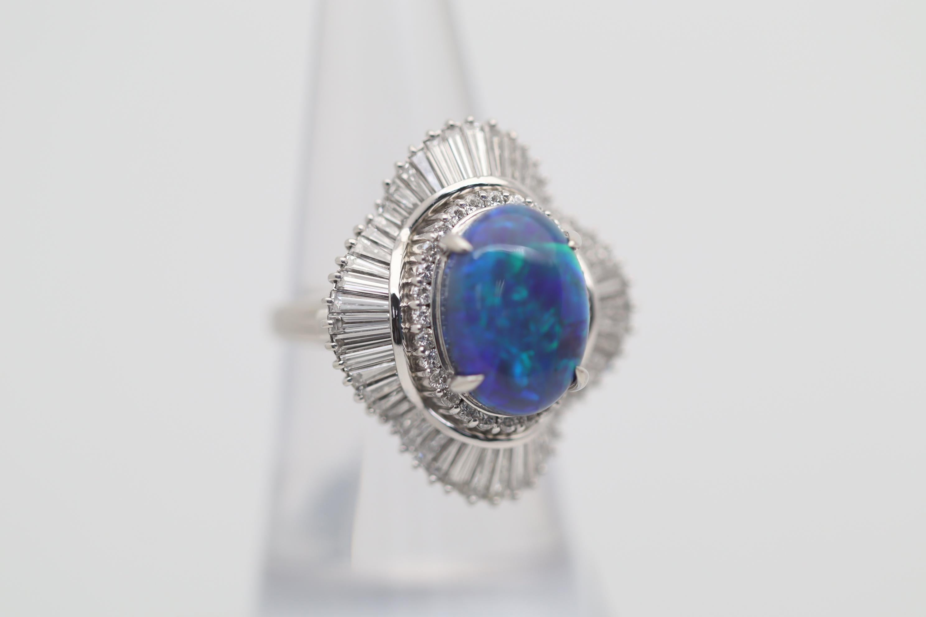 Australian Black Opal Diamond Platinum Cocktail Ring In New Condition For Sale In Beverly Hills, CA