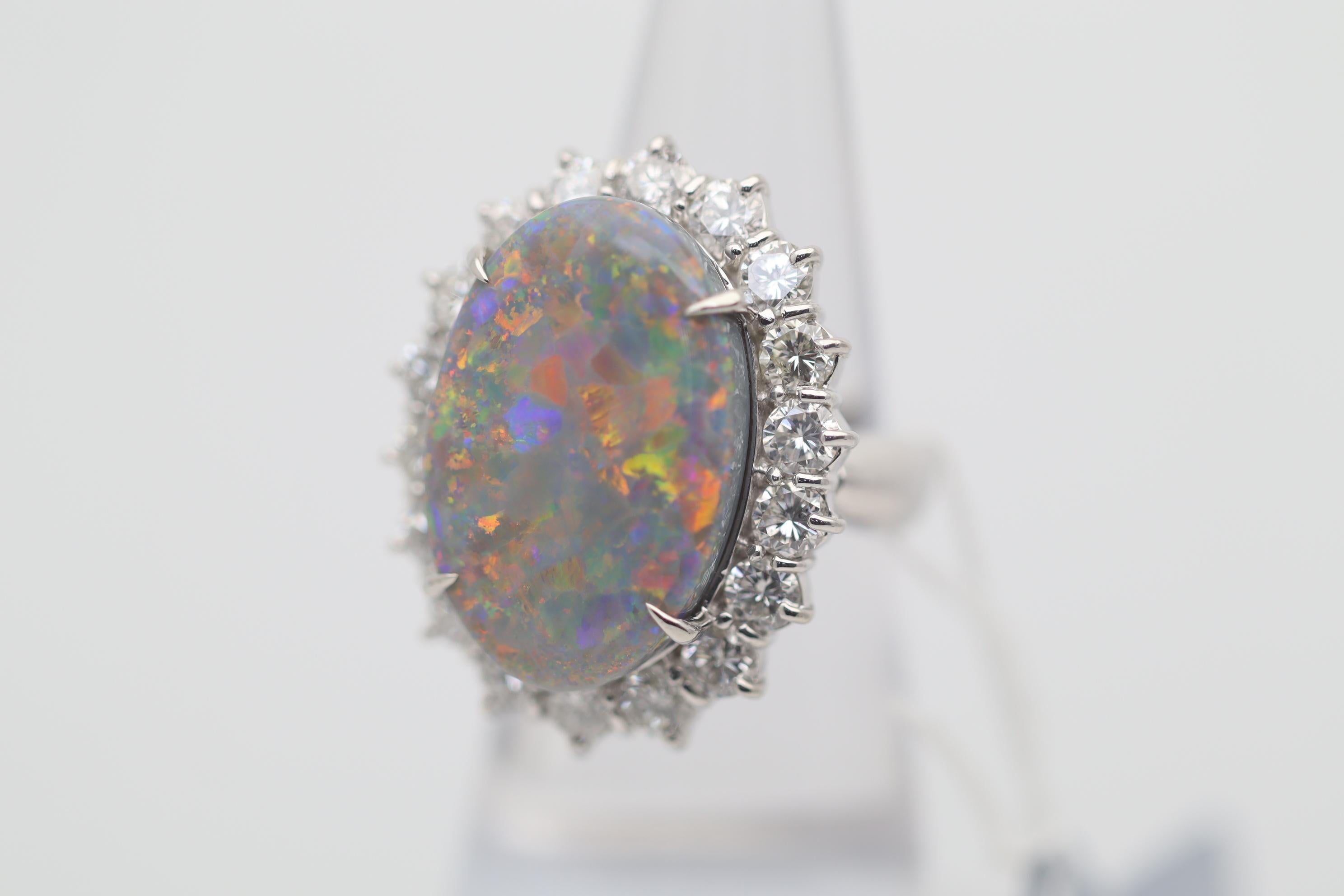 Australian Black Opal Diamond Platinum Cocktail Ring In New Condition For Sale In Beverly Hills, CA