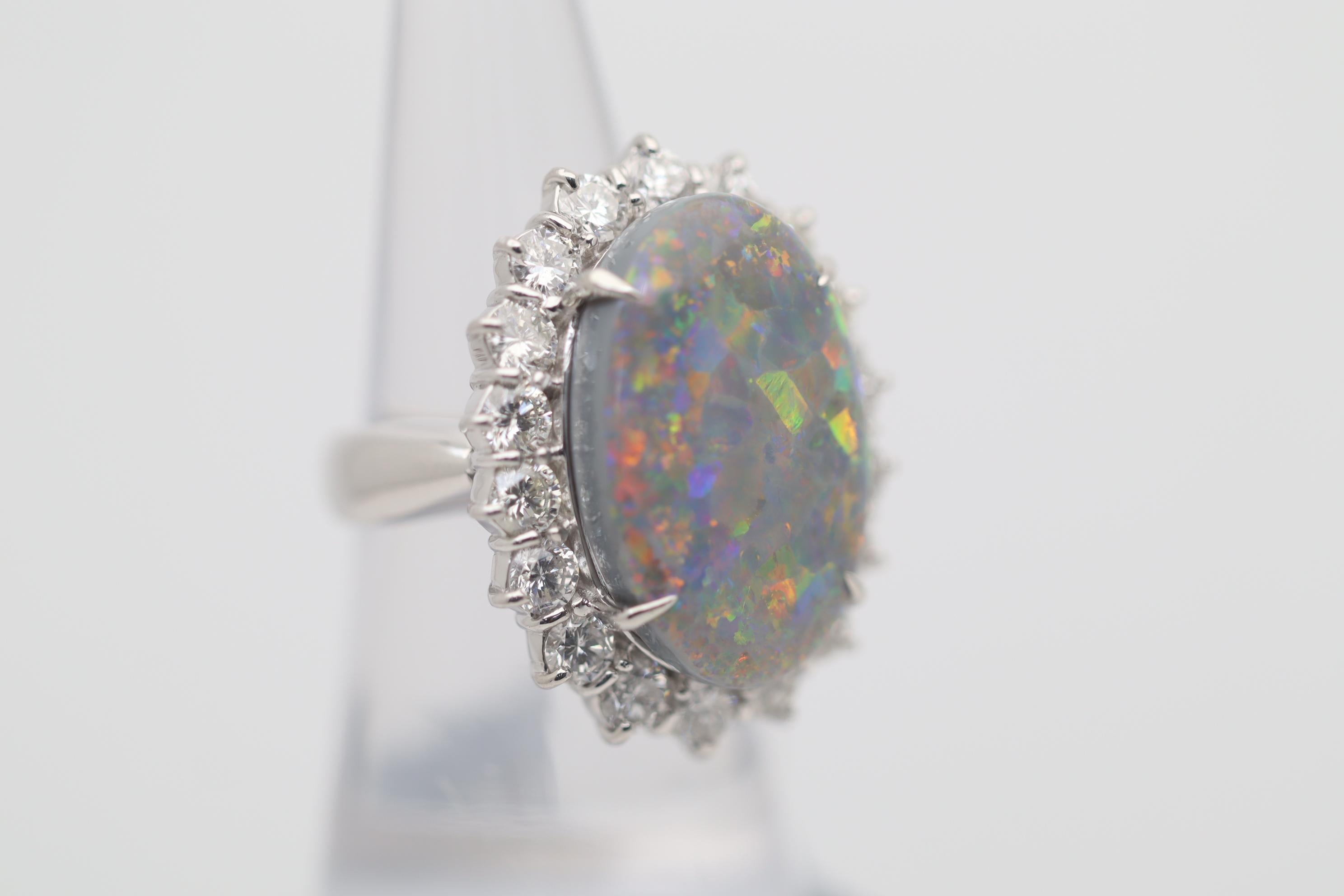 Women's Australian Black Opal Diamond Platinum Cocktail Ring For Sale