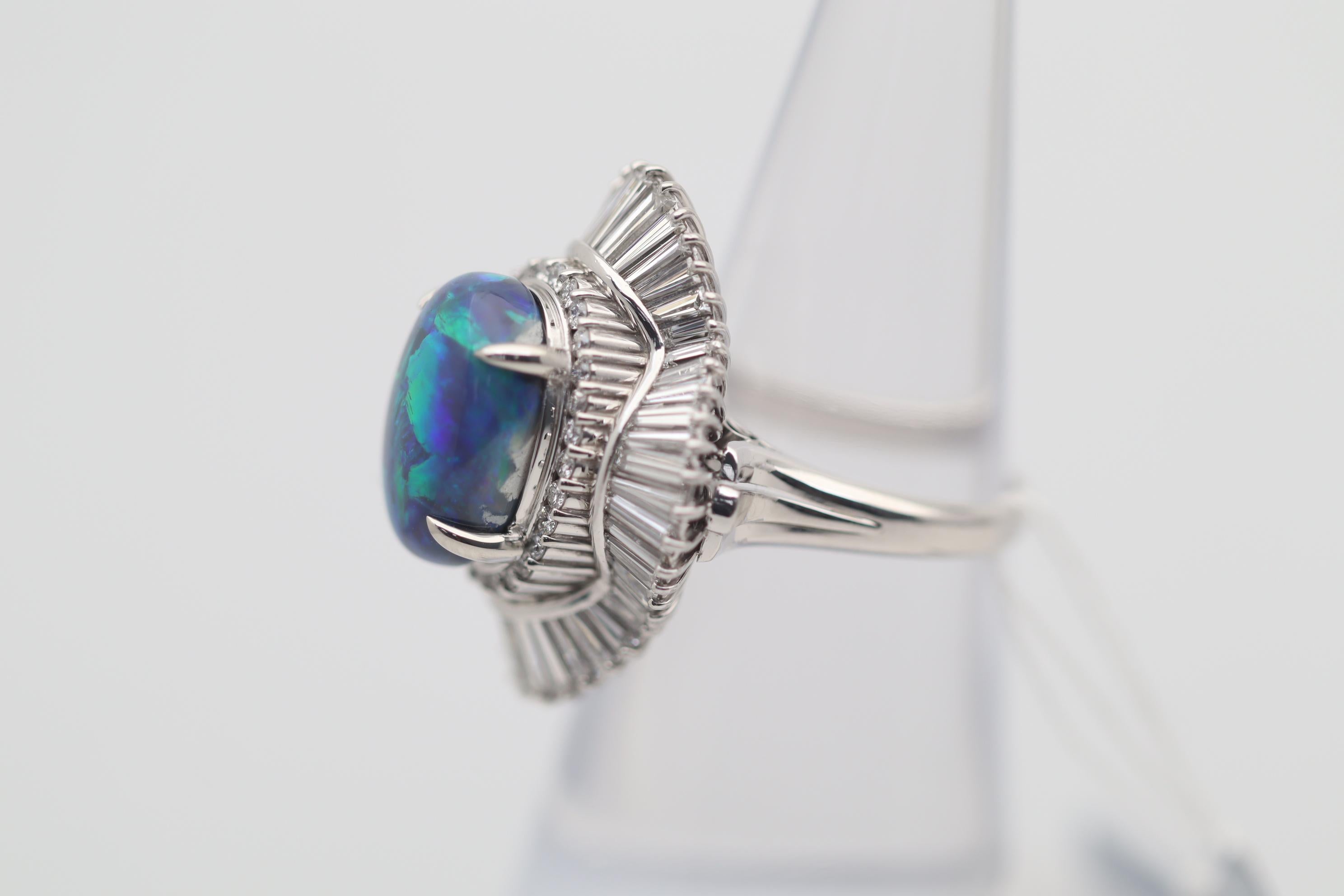 Anello cocktail in platino con diamante e opale nero australiano in vendita 1