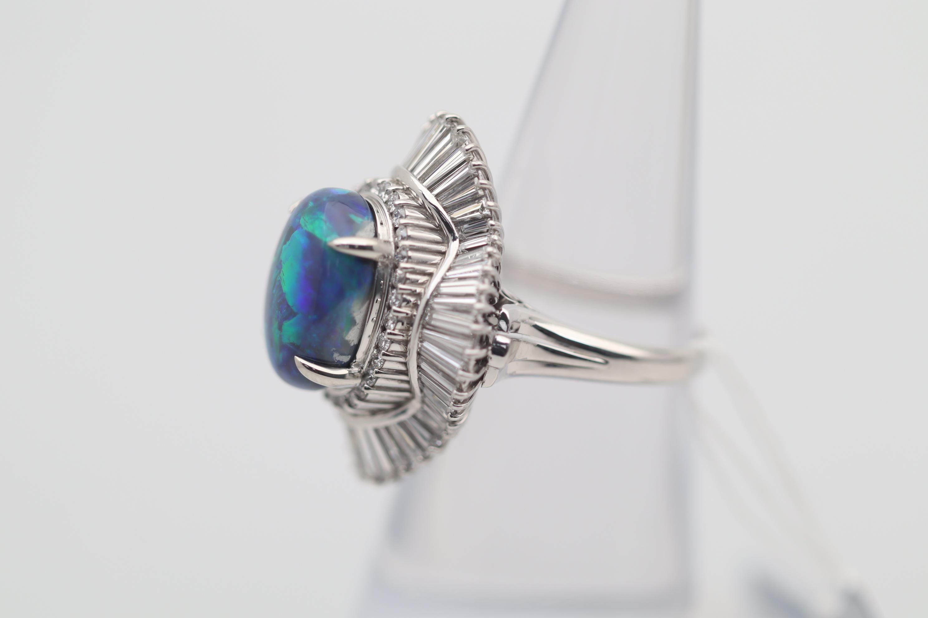 Australian Black Opal Diamond Platinum Cocktail Ring For Sale 1