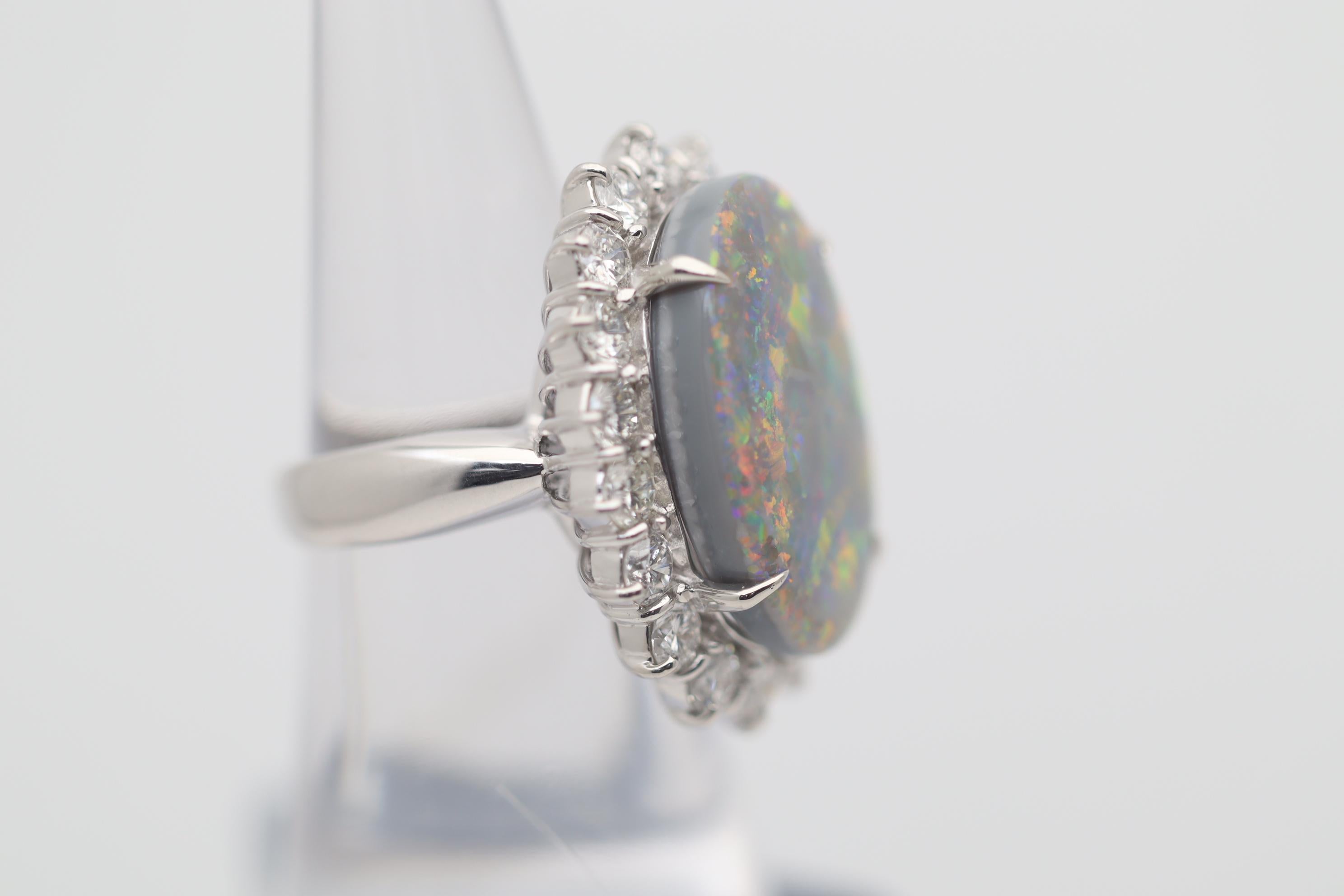 Australian Black Opal Diamond Platinum Cocktail Ring For Sale 1