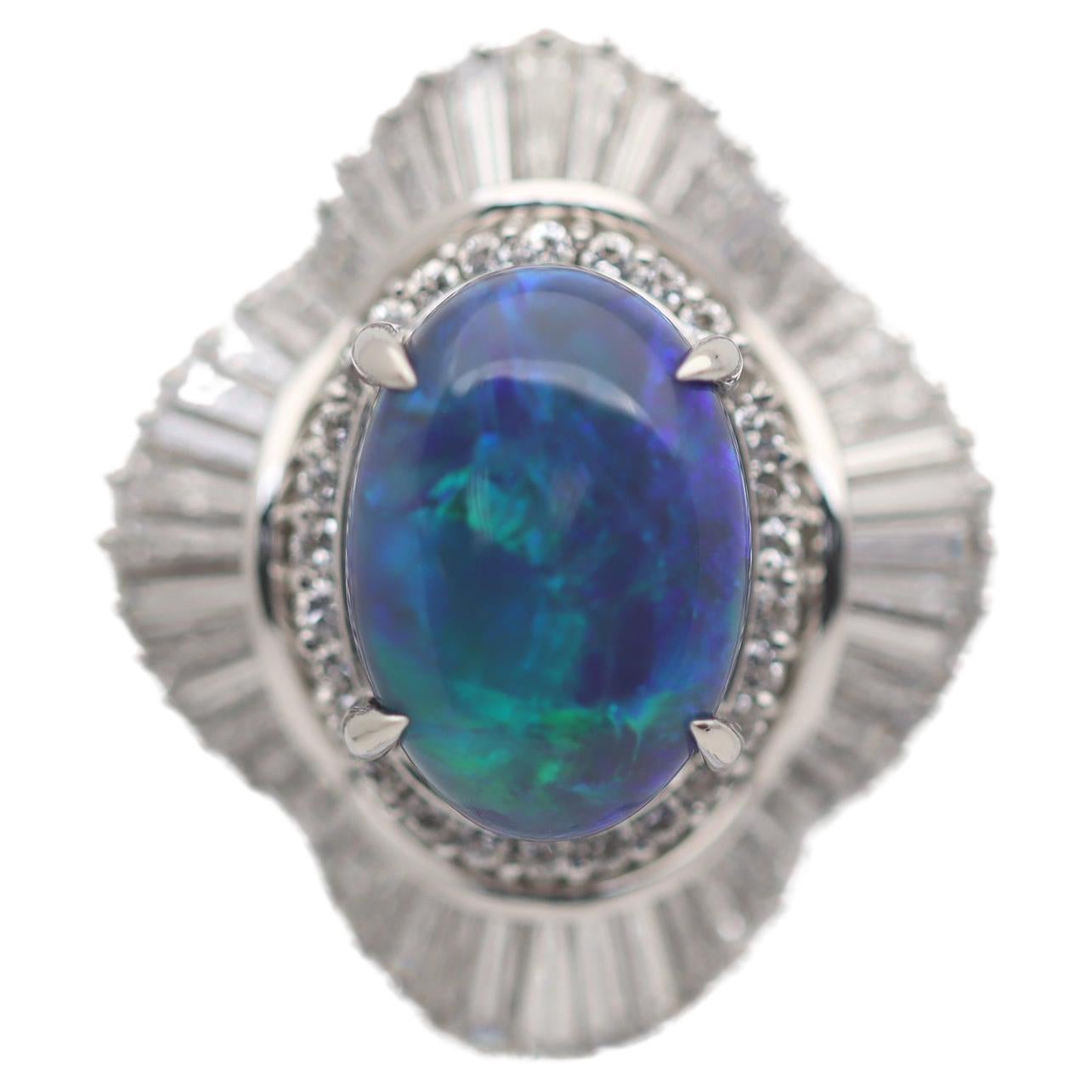 Australian Black Opal Diamond Platinum Cocktail Ring