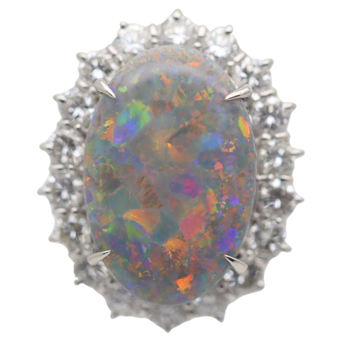 Australian Black Opal Diamond Platinum Cocktail Ring For Sale