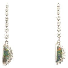 Australian Black Opal Diamond Platinum Drop Earrings