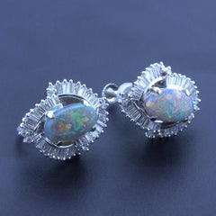 Australian Black Opal Diamond Platinum Earrings