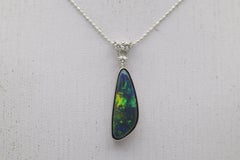 Australian Black Opal Diamond Platinum Pendant