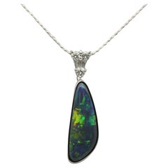Australian Black Opal Diamond Platinum Pendant