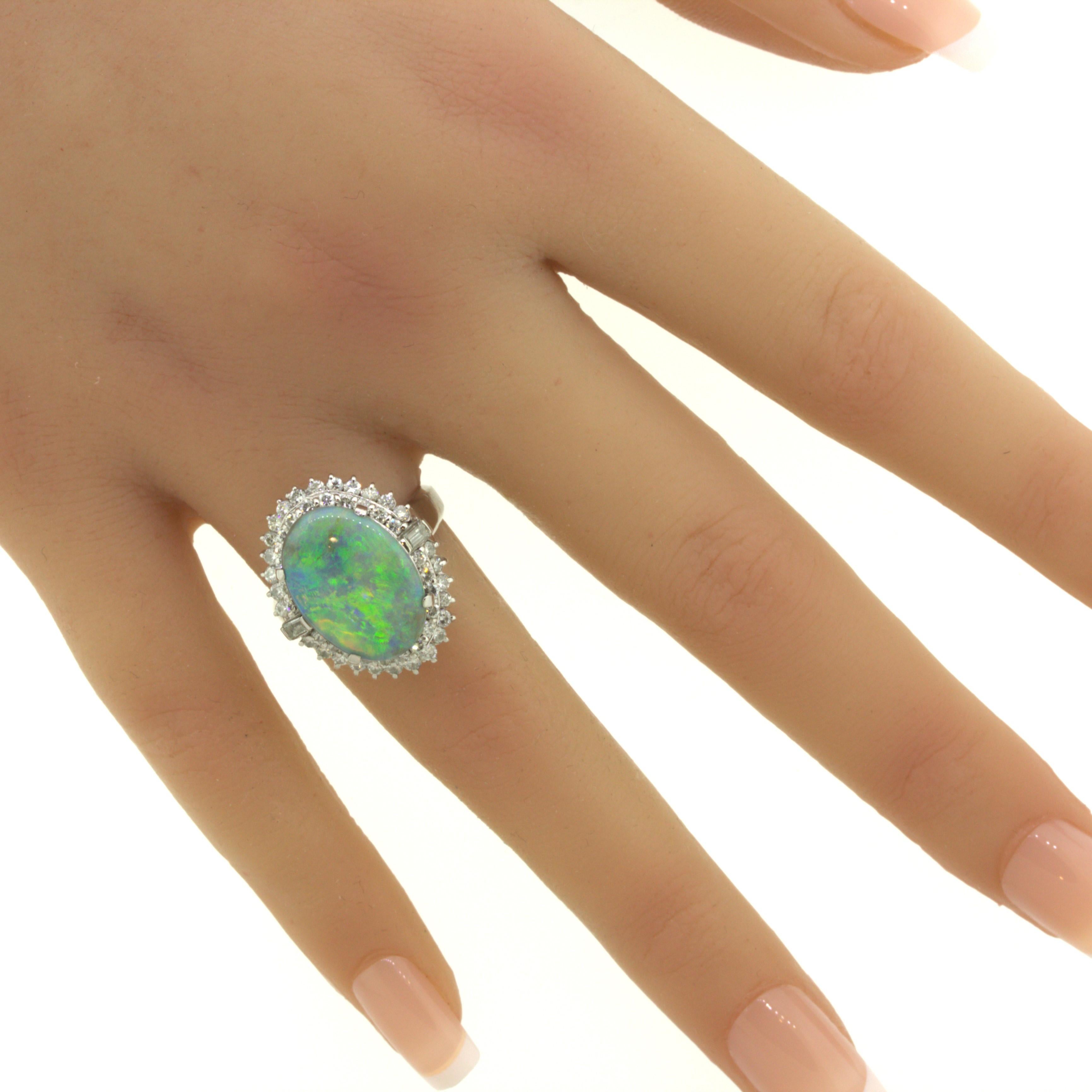 Australian Black Opal Diamond Platinum Ring For Sale 5