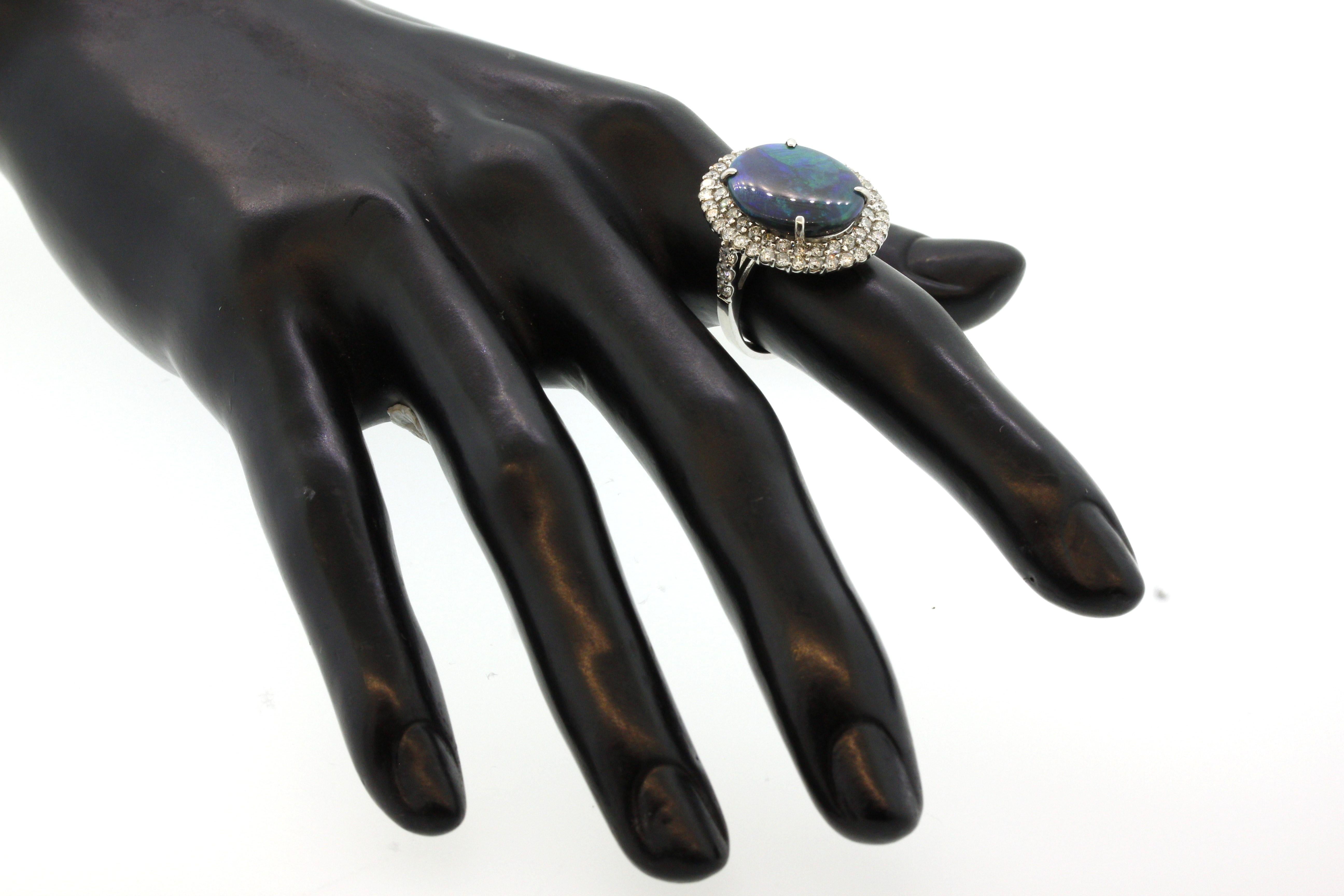 Anello in platino con diamante e opale nero australiano in vendita 6