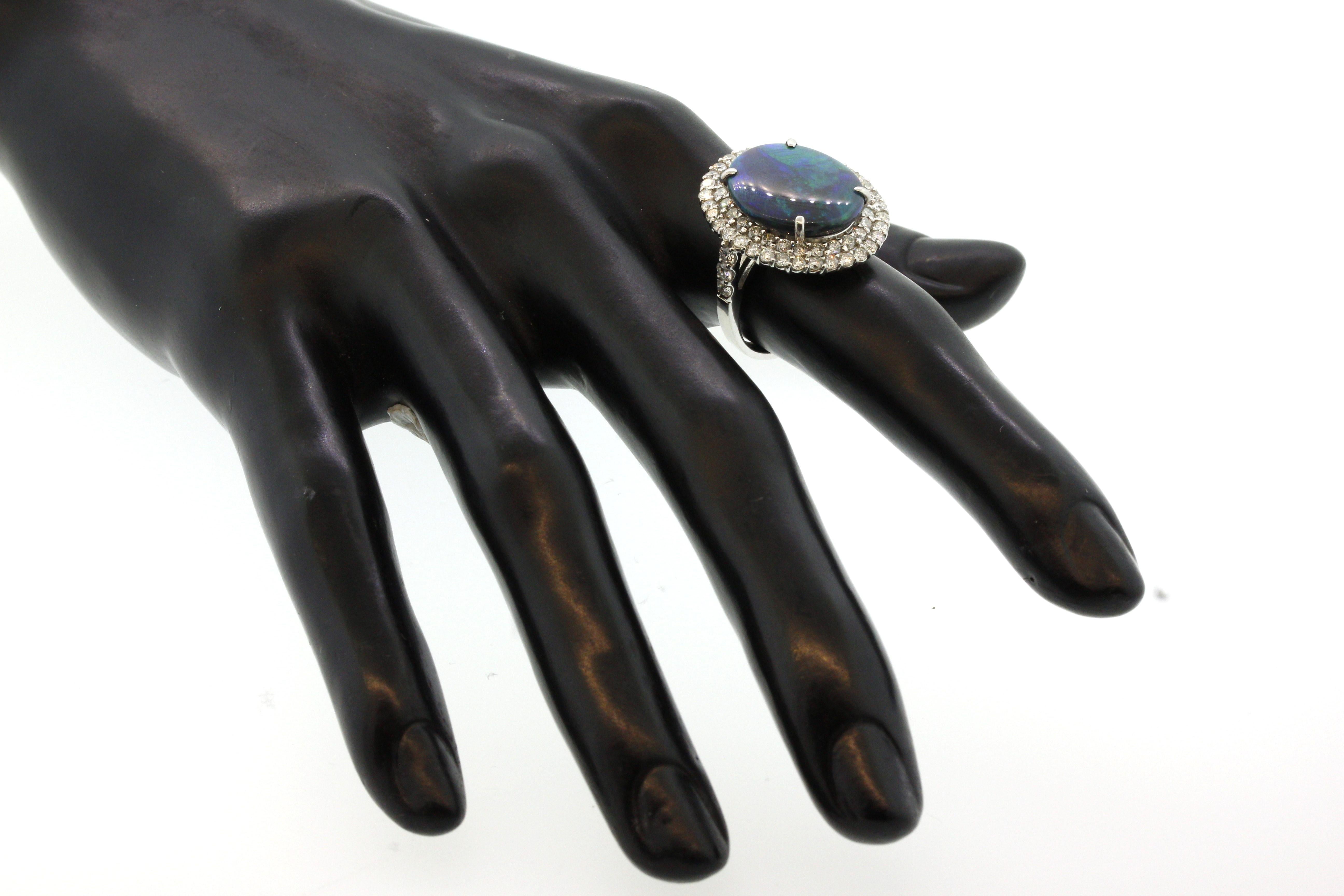 Australian Black Opal Diamond Platinum Ring For Sale 6