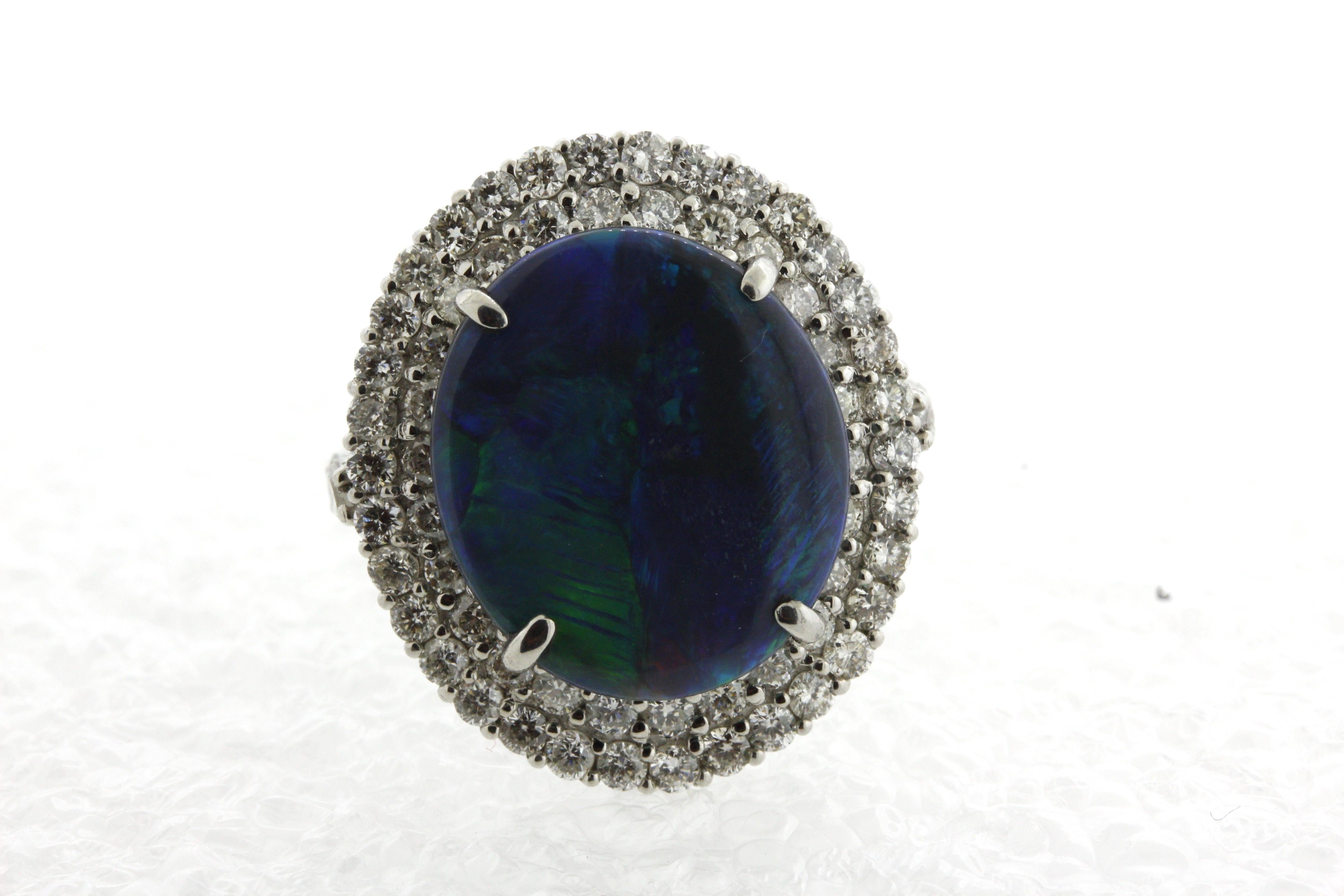 Australian Black Opal Diamond Platinum Ring For Sale 9