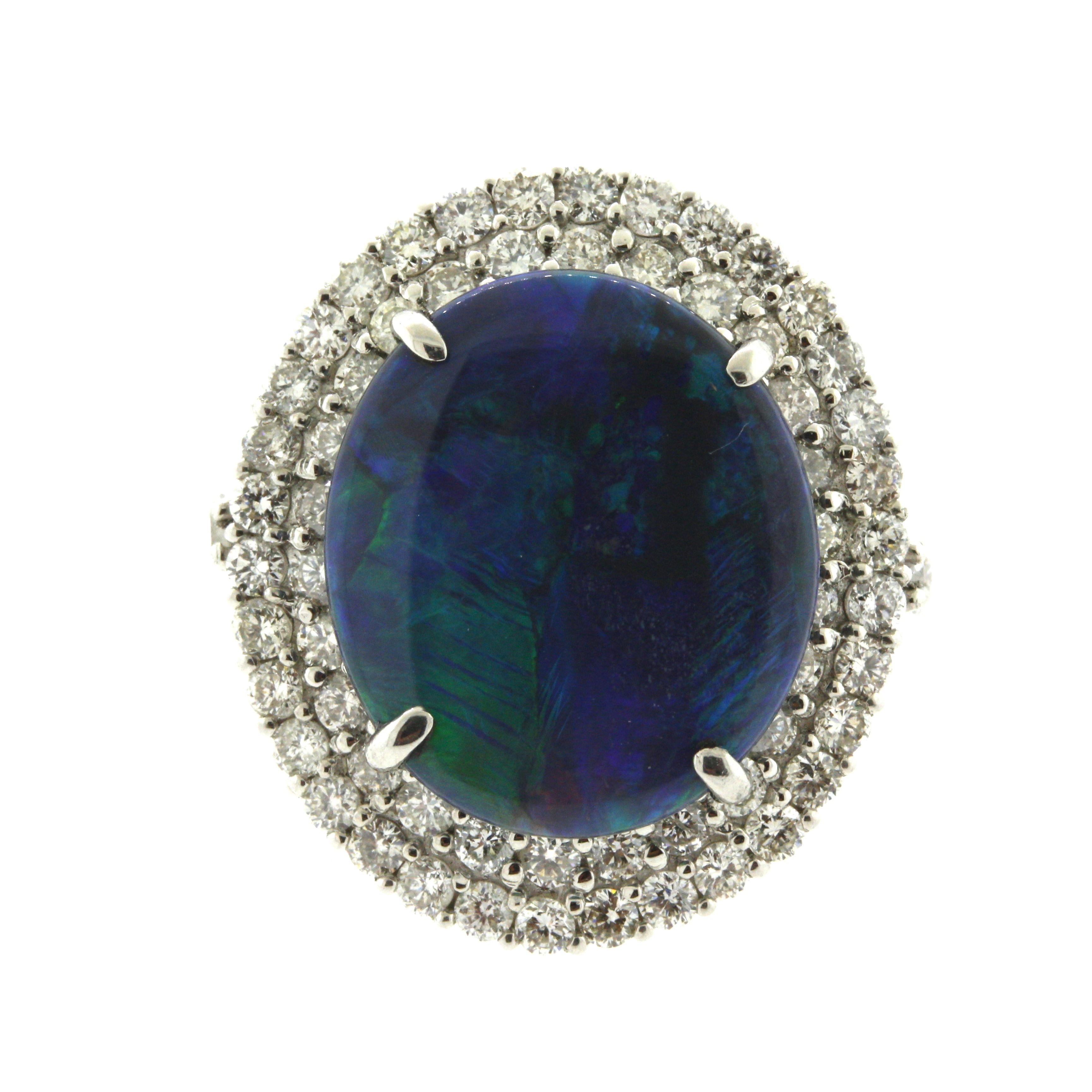 Australian Black Opal Diamond Platinum Ring For Sale 10