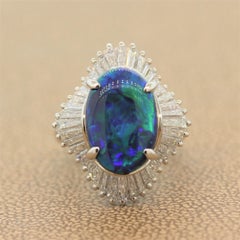 Australian Black Opal Diamond Platinum Ring