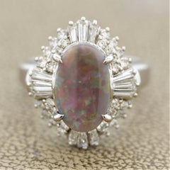 Australian Black Opal Diamond Platinum Ring