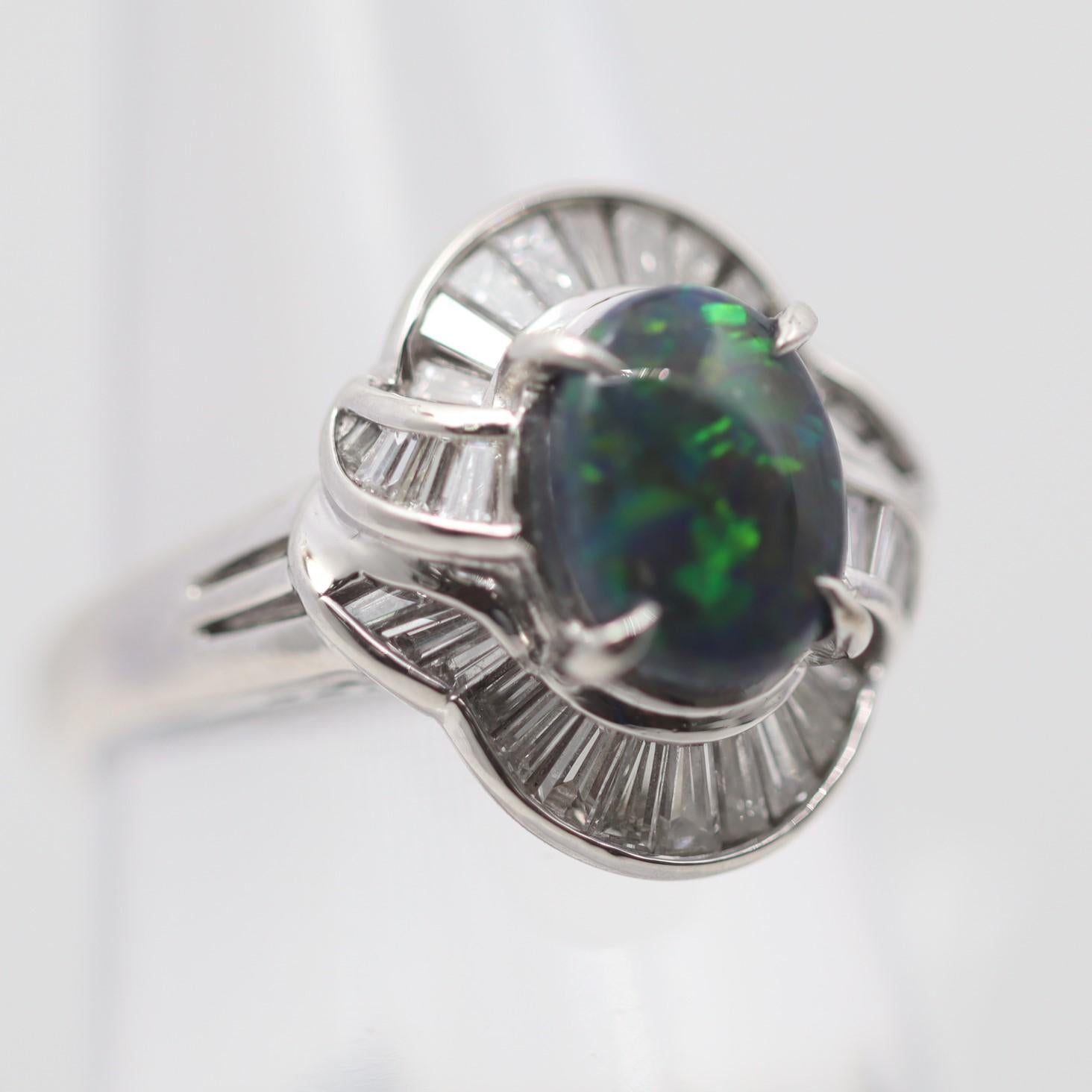 Mixed Cut Australian Black Opal Diamond Platinum Ring For Sale