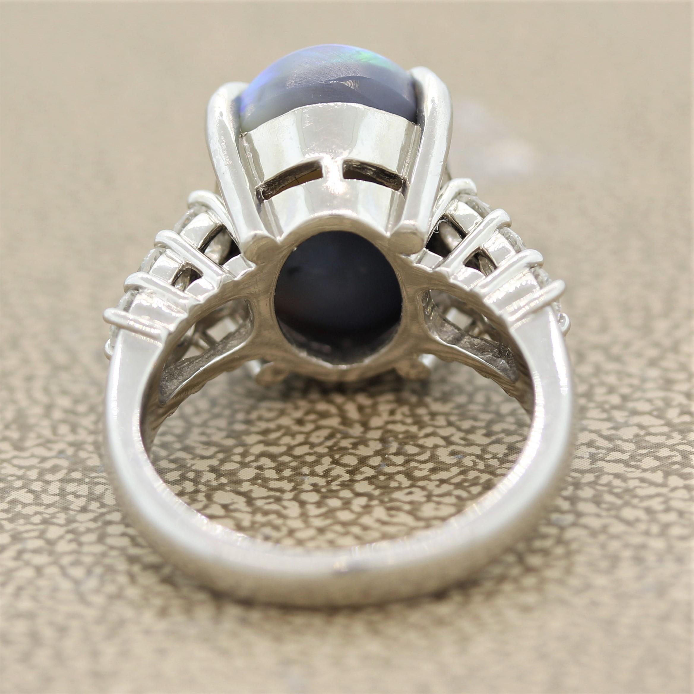 Bague en platine avec opale noire d'Australie et diamant Neuf - En vente à Beverly Hills, CA