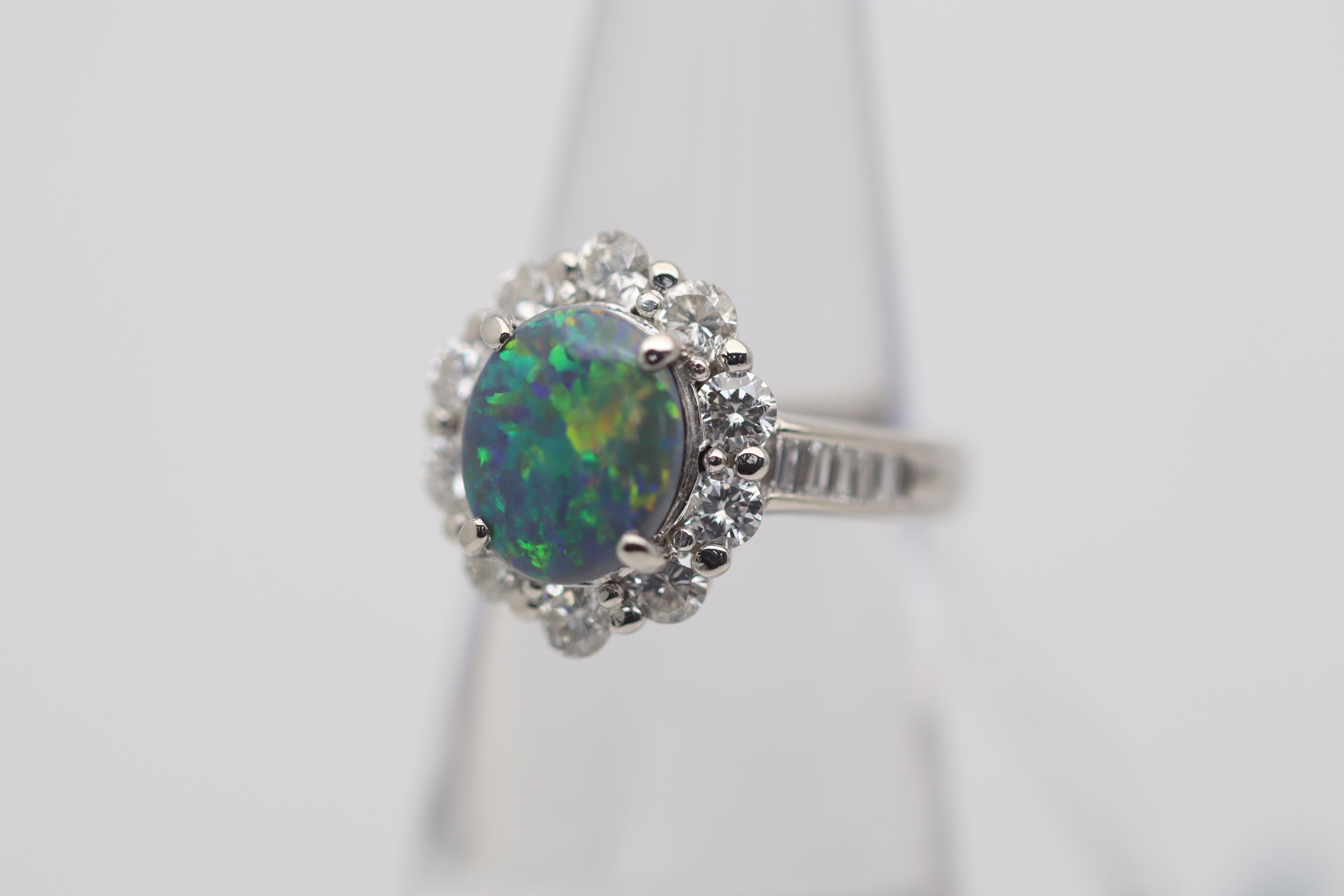 Australian Black Opal Diamond Platinum Ring In New Condition For Sale In Beverly Hills, CA