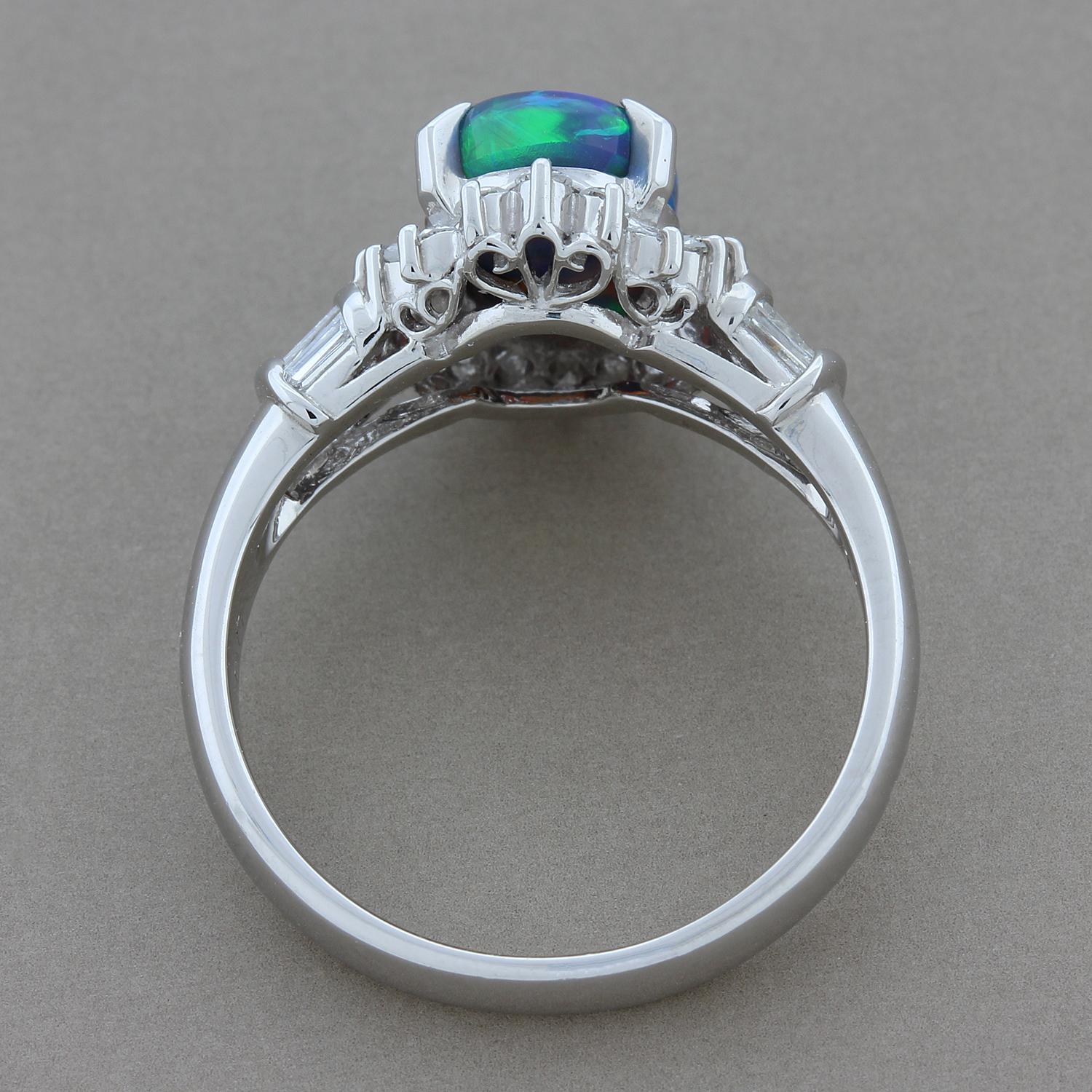 Australian Black Opal Diamond Platinum Ring In New Condition In Beverly Hills, CA