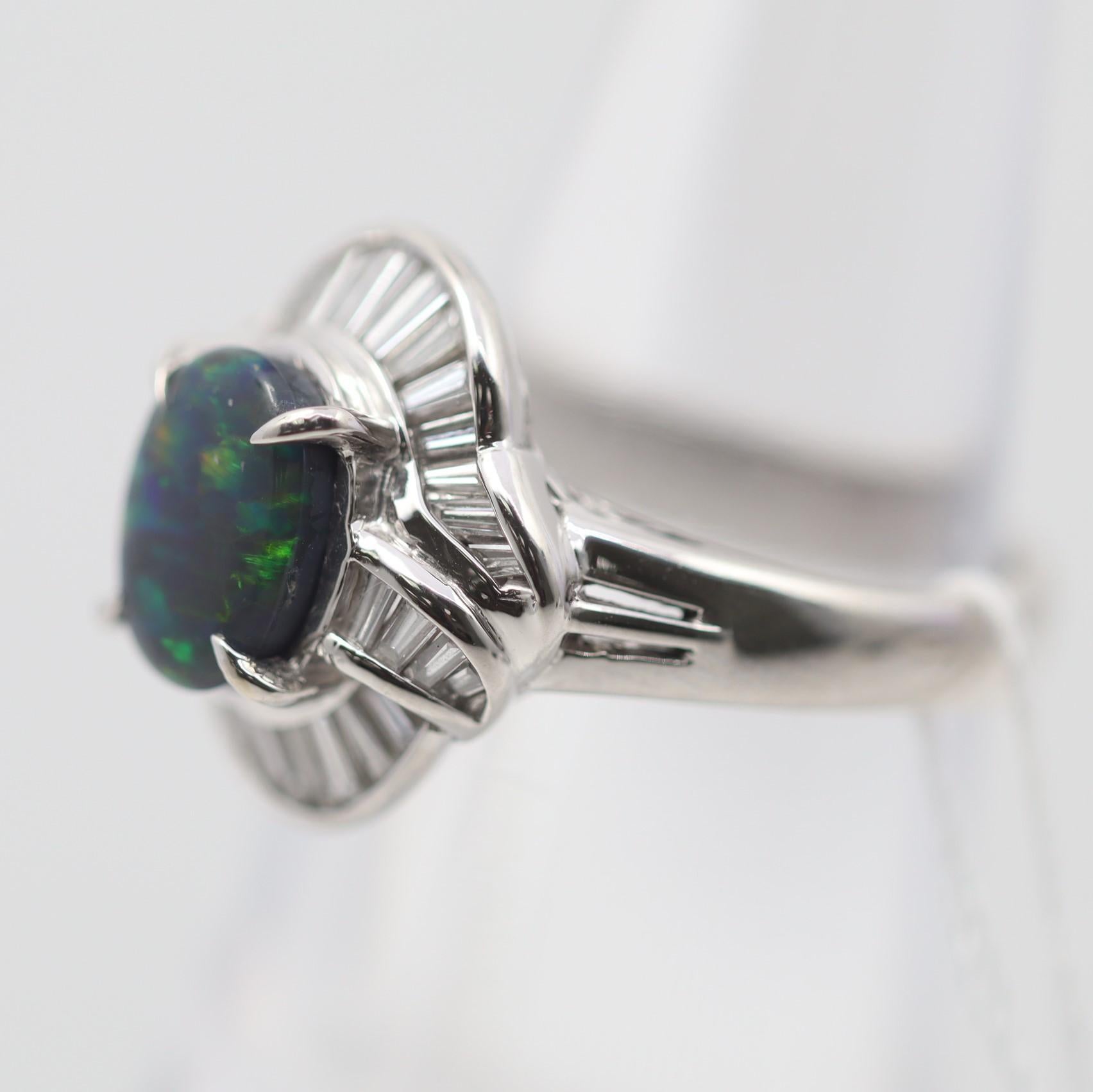 Women's Australian Black Opal Diamond Platinum Ring For Sale