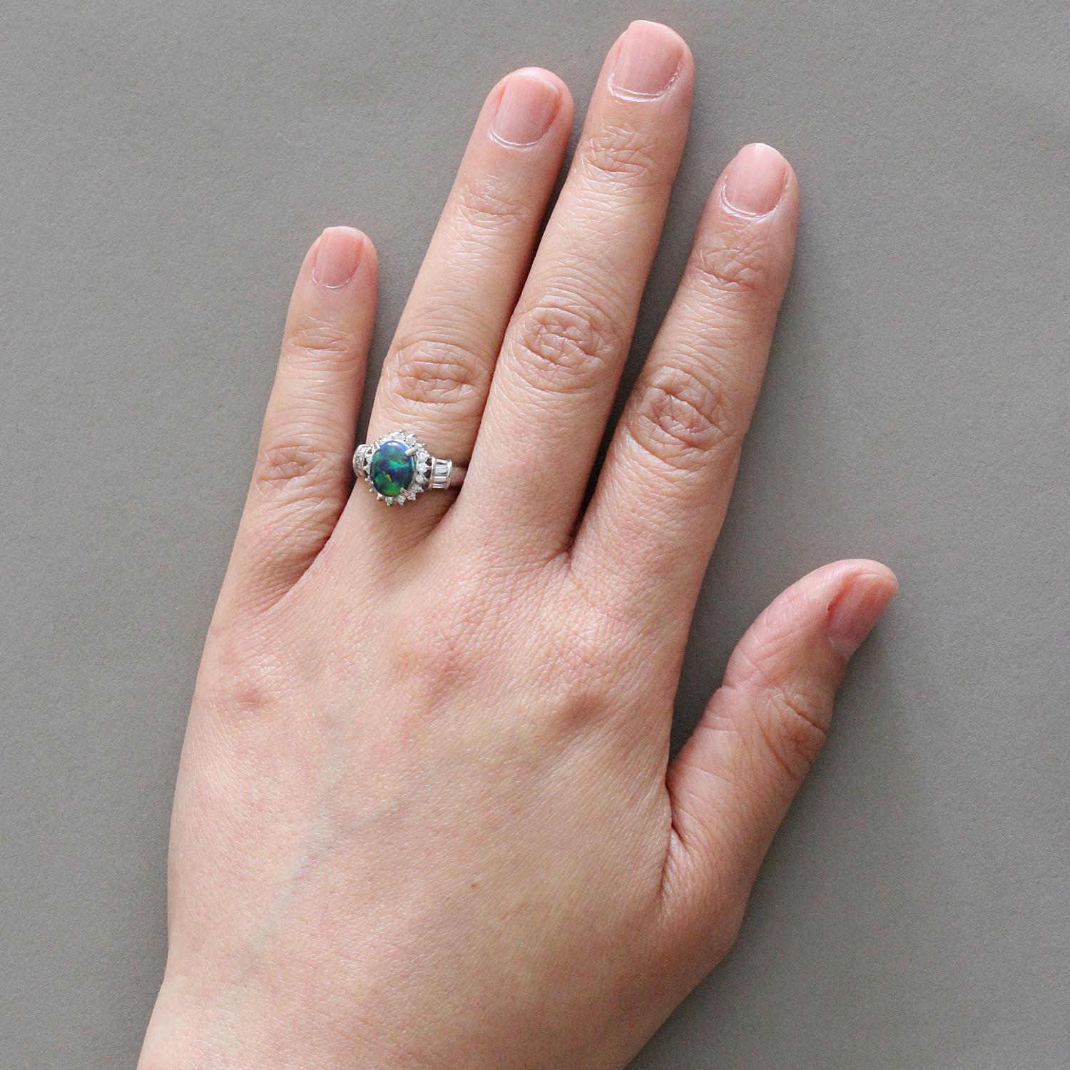 Women's Australian Black Opal Diamond Platinum Ring
