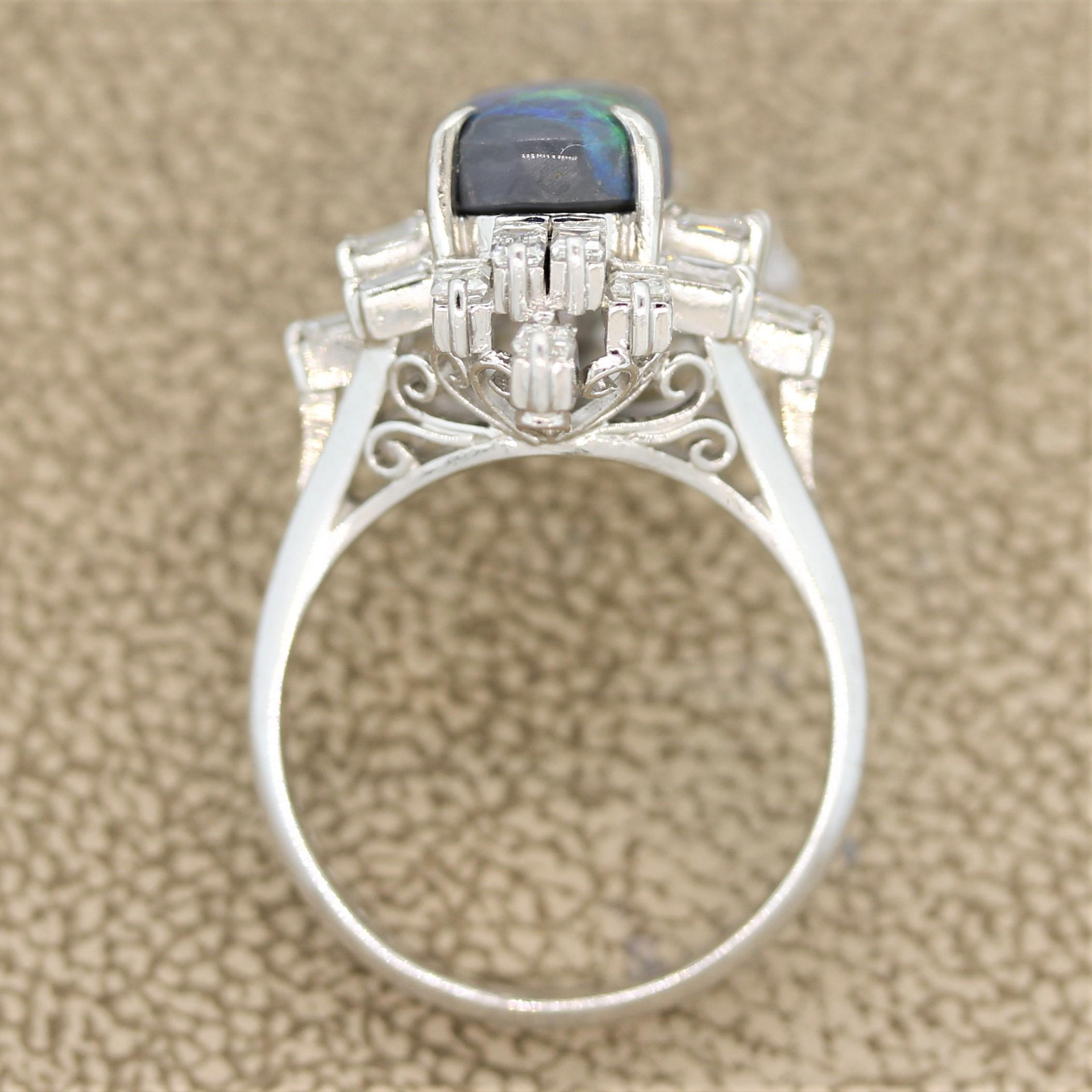 Australian Black Opal Diamond Platinum Ring 1