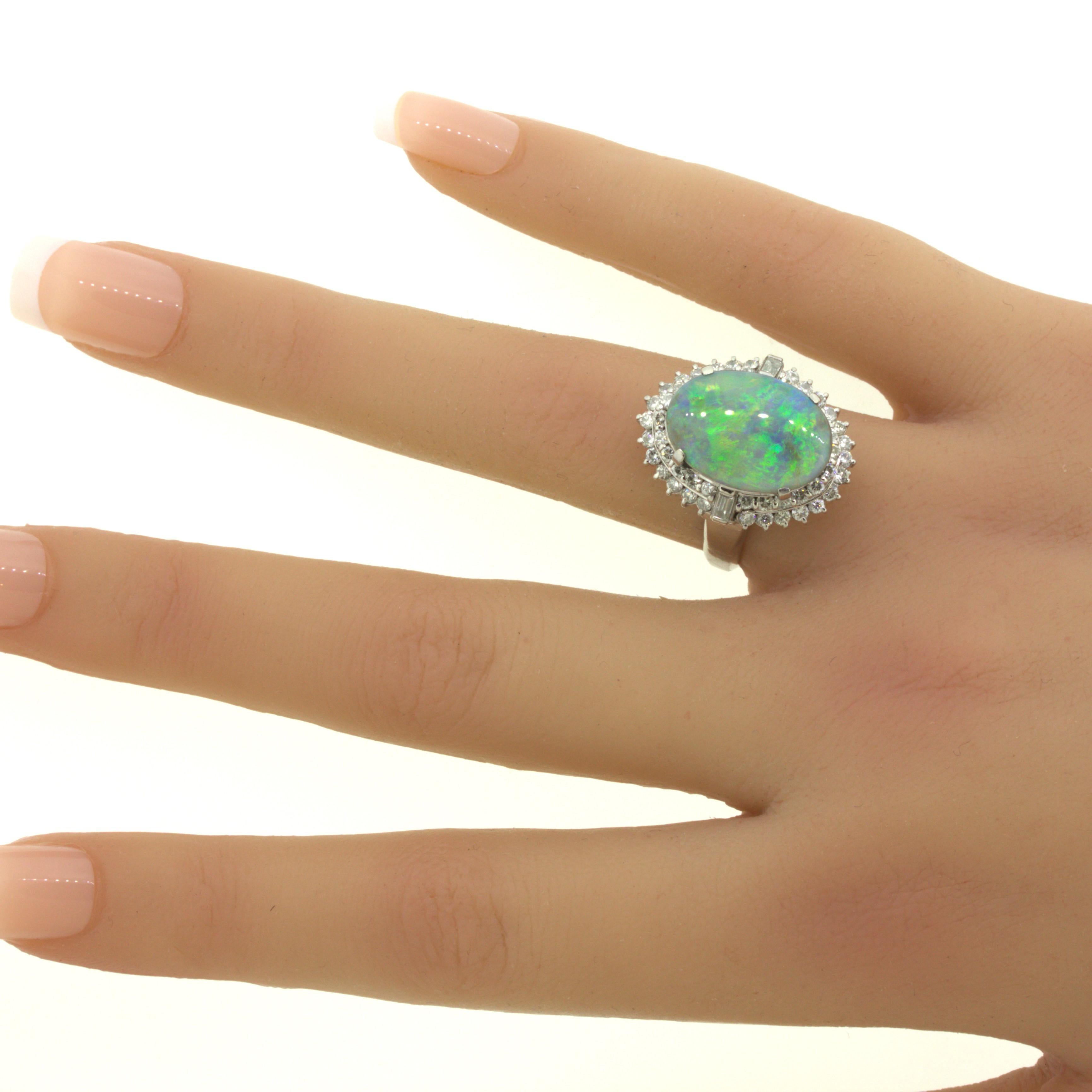 Australian Black Opal Diamond Platinum Ring For Sale 1