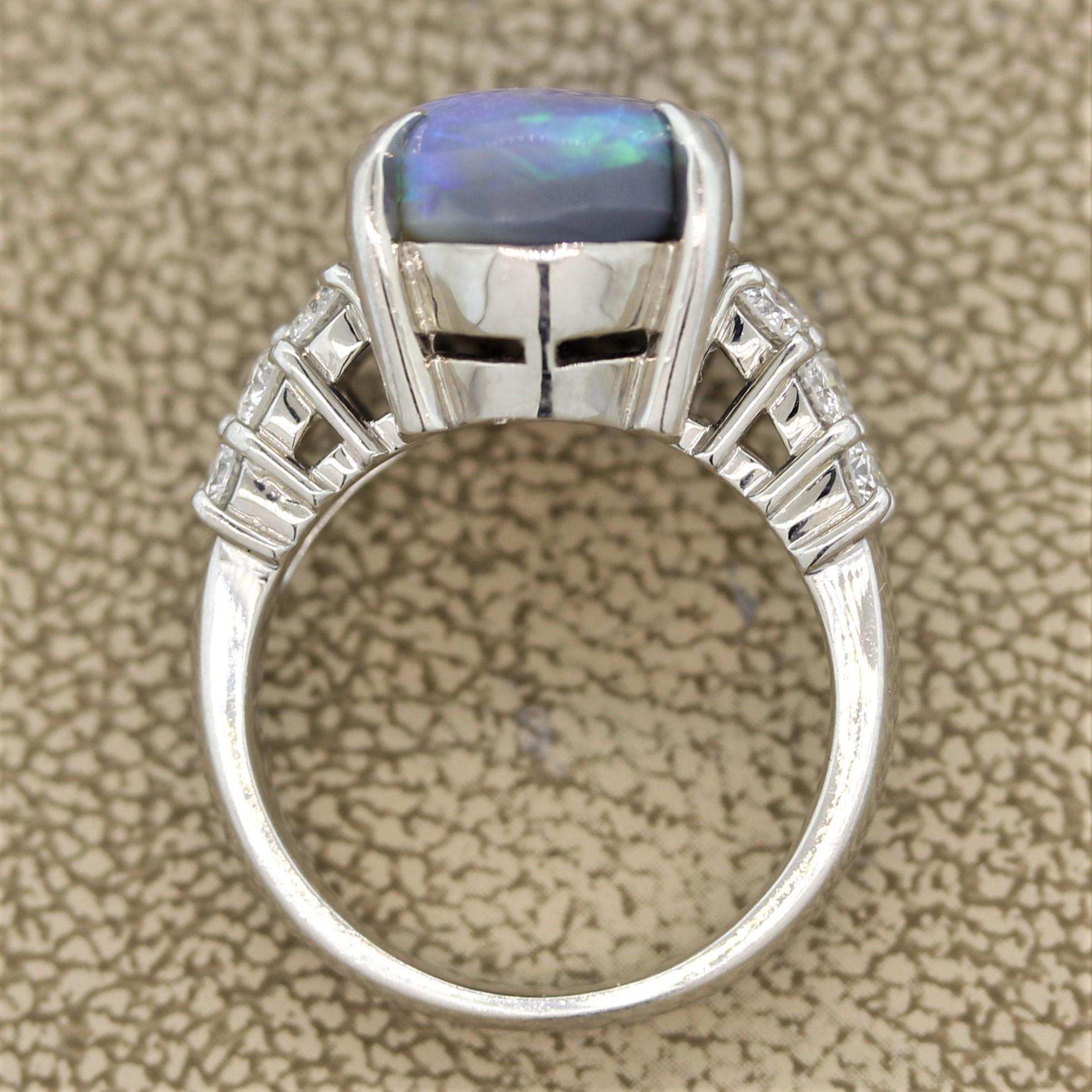 Australian Black Opal Diamond Platinum Ring In New Condition For Sale In Beverly Hills, CA