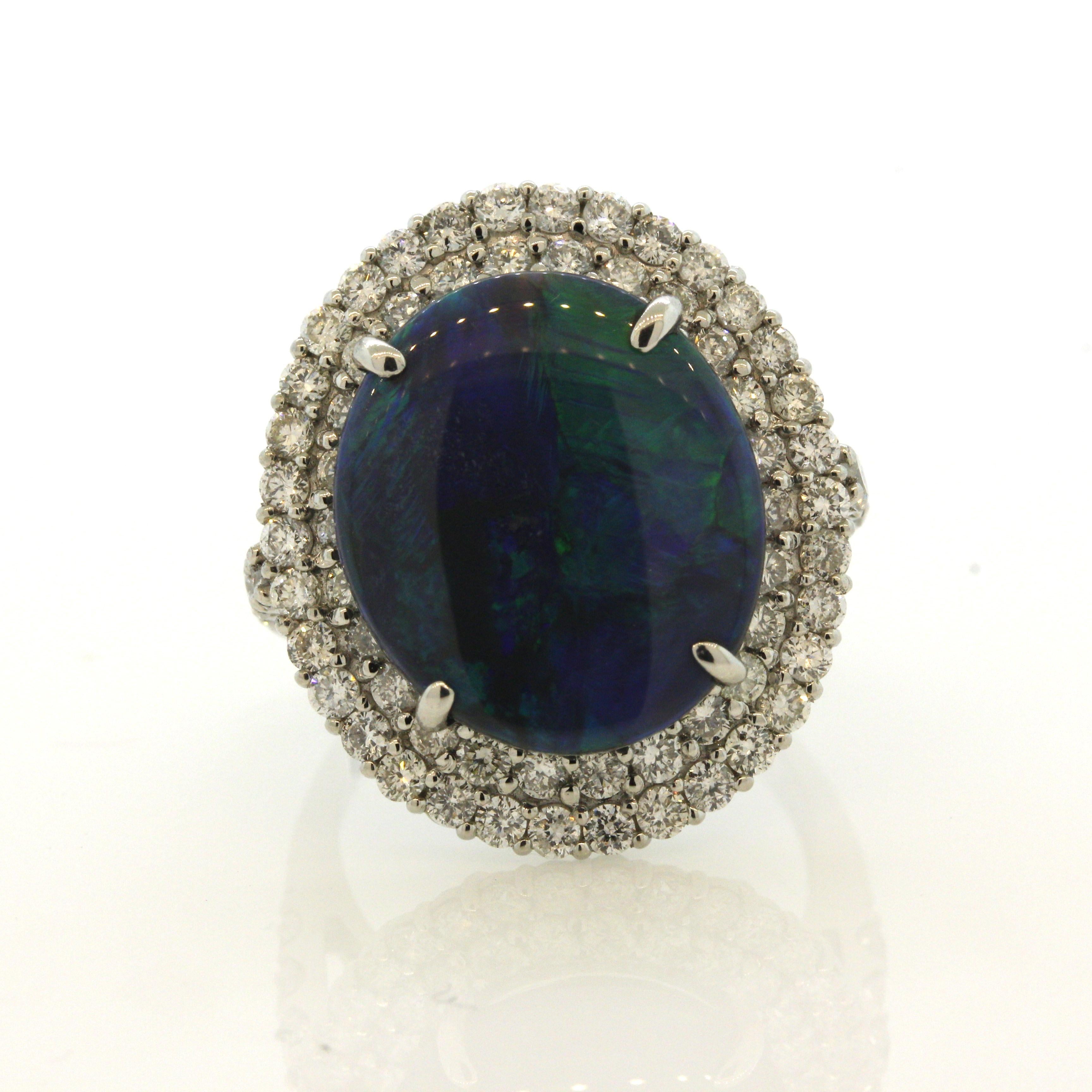 Australian Black Opal Diamond Platinum Ring For Sale 2