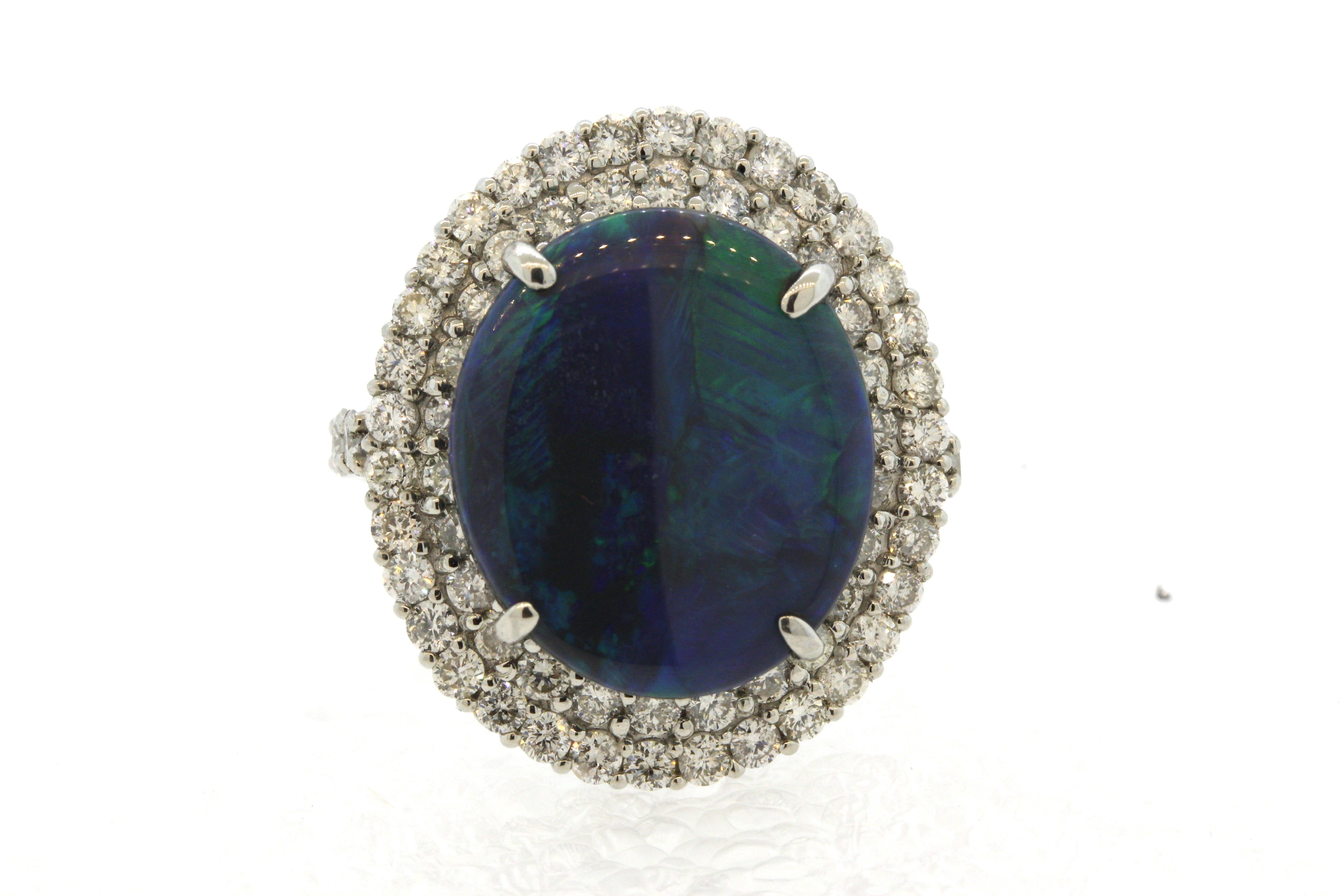 Australian Black Opal Diamond Platinum Ring For Sale 3