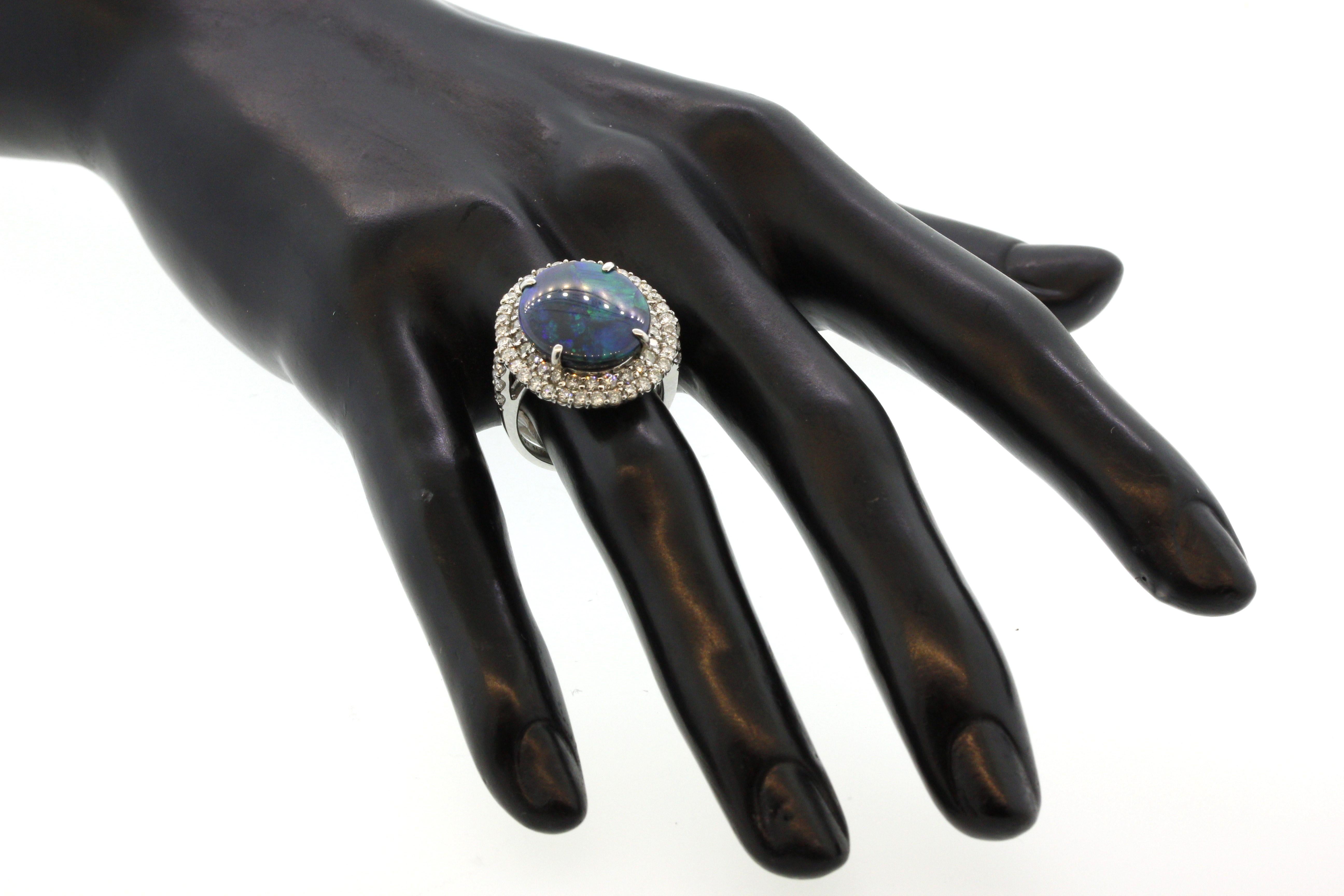 Australian Black Opal Diamond Platinum Ring For Sale 4