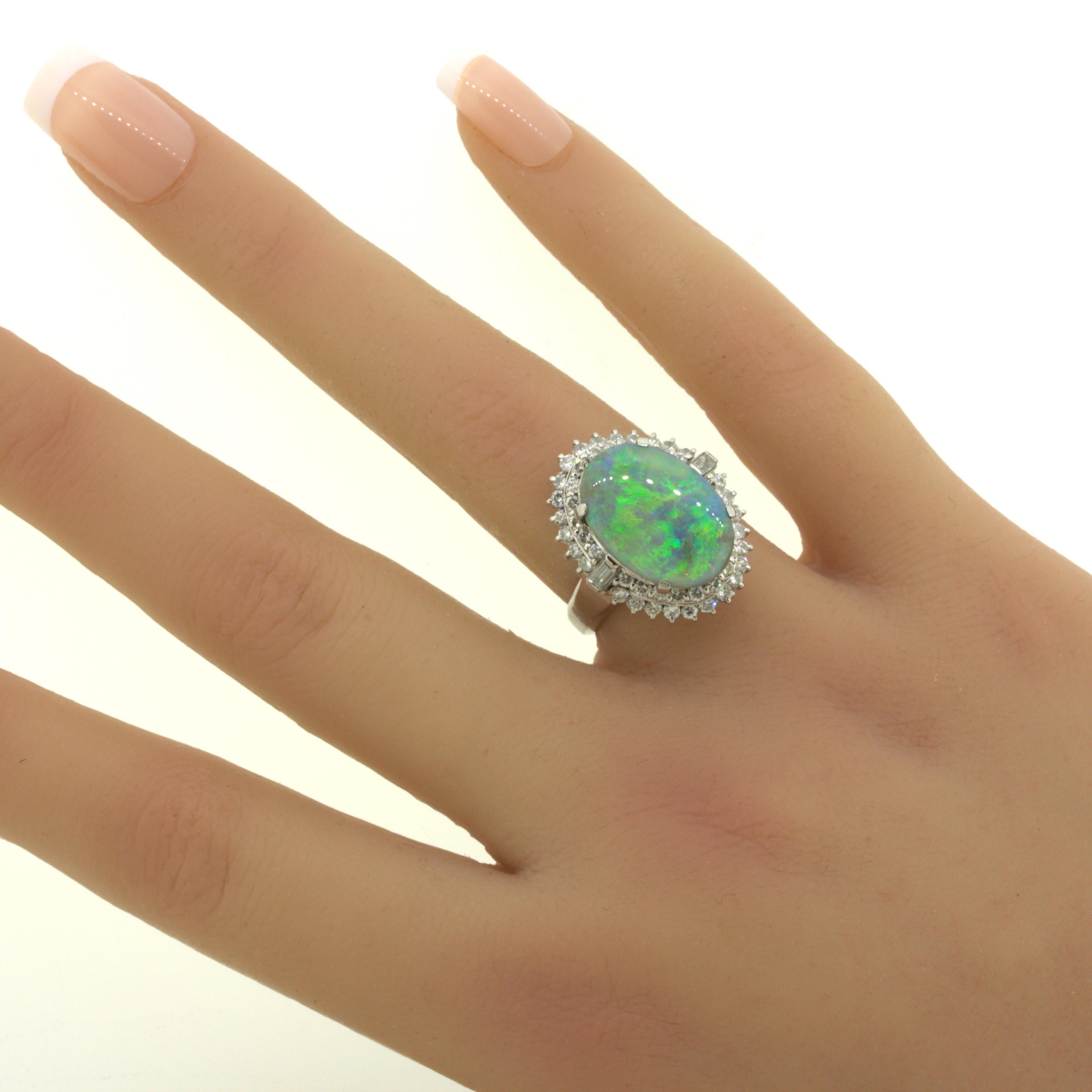 Australian Black Opal Diamond Platinum Ring For Sale 4