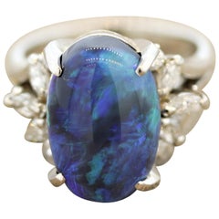 Australian Black Opal Diamond Platinum Ring