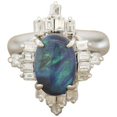 Australian Black Opal Diamond Platinum Ring