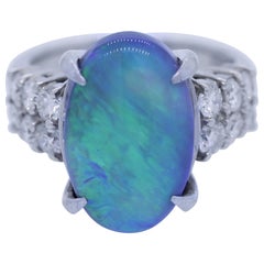 Australian Black Opal Diamond Platinum Ring