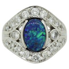 Australian Black Opal Diamond Platinum Ring
