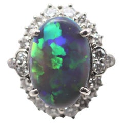 Retro Australian Black Opal Diamond Platinum Ring