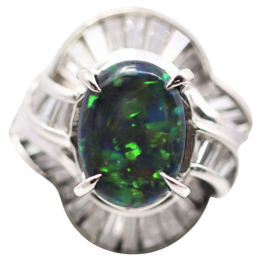 Australian Black Opal Diamond Platinum Ring