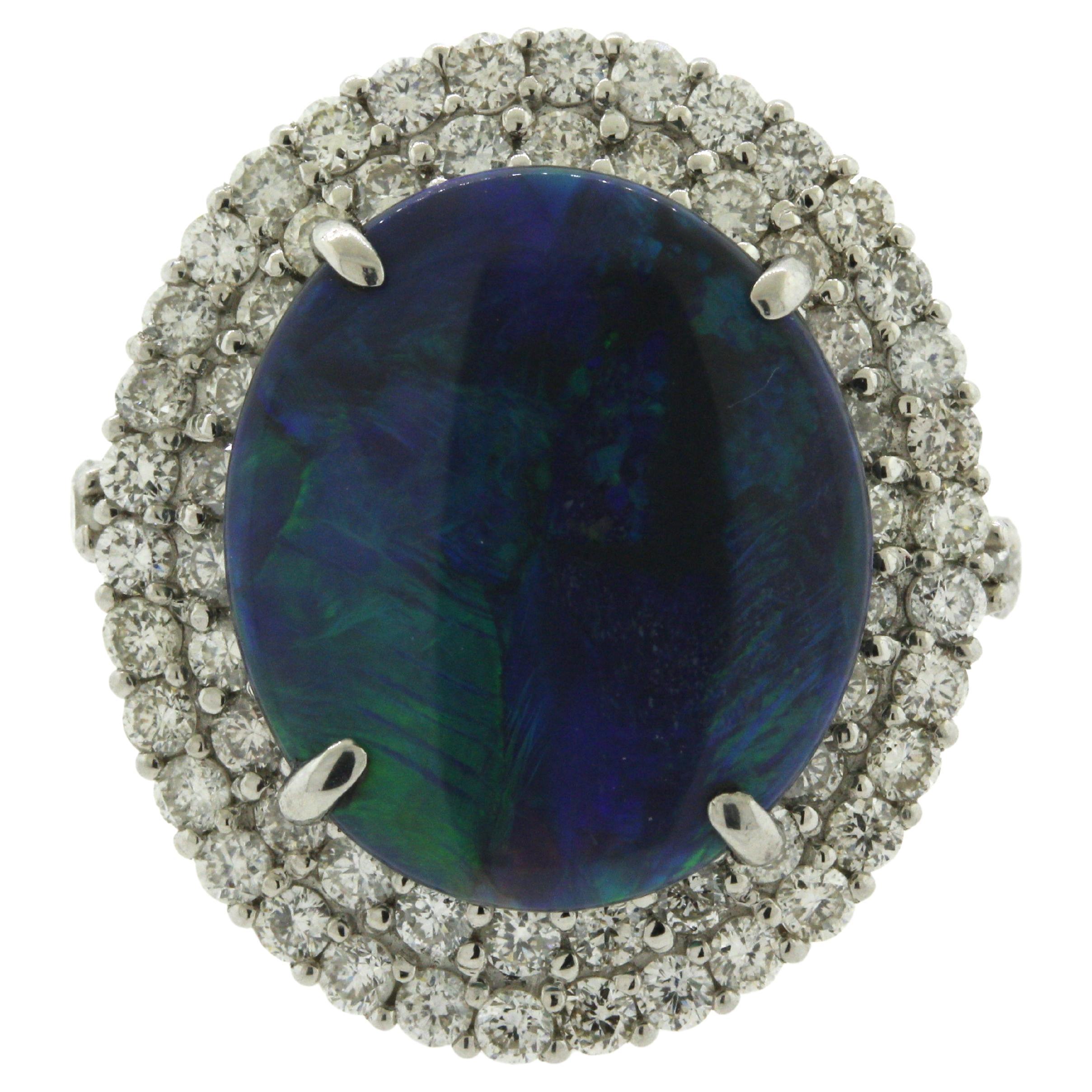 Australian Black Opal Diamond Platinum Ring