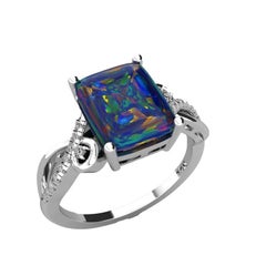 Australian Black Opal Diamond Ring 14 Karat Yellow Gold