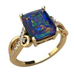 Australian Black Opal Diamond Ring 14 Karat Yellow Gold