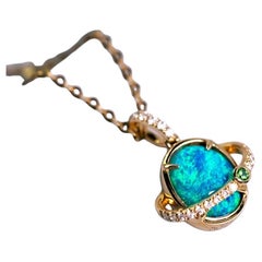 Australian Black Opal & Diamond Tsavorite 18K Yellow Gold Pendant Necklace
