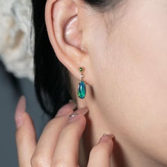 Australian Black Opal Diamond Tsavorite Drop Earrings 14K Yellow Gold